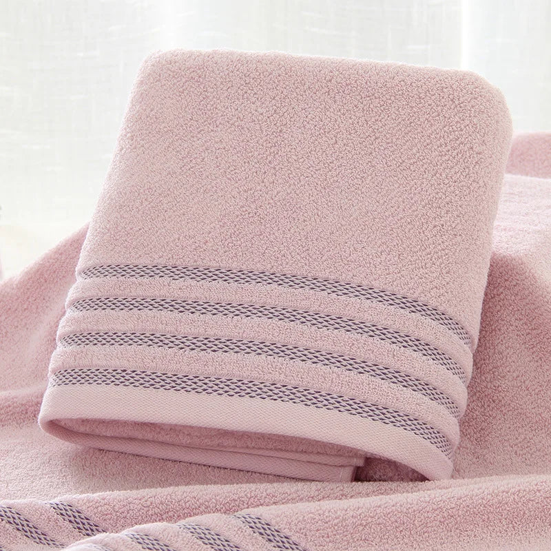 New Stripe Cotton Towel Bath Towel of Three Sets Solid Color Thicken Bathroom Towels Set - Velora Home Deco