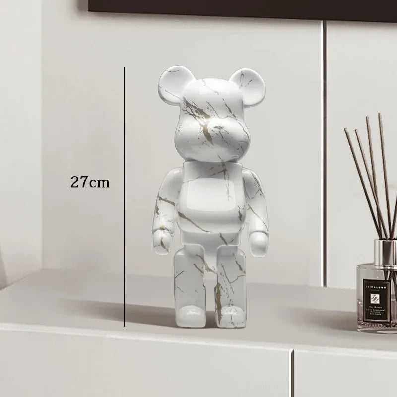 27cm Graffiti Bear Statue Paint Block Bear Decor Resin Desktop Ornaments Home Decoration Living Room Bear Floor Sculpture Gifts