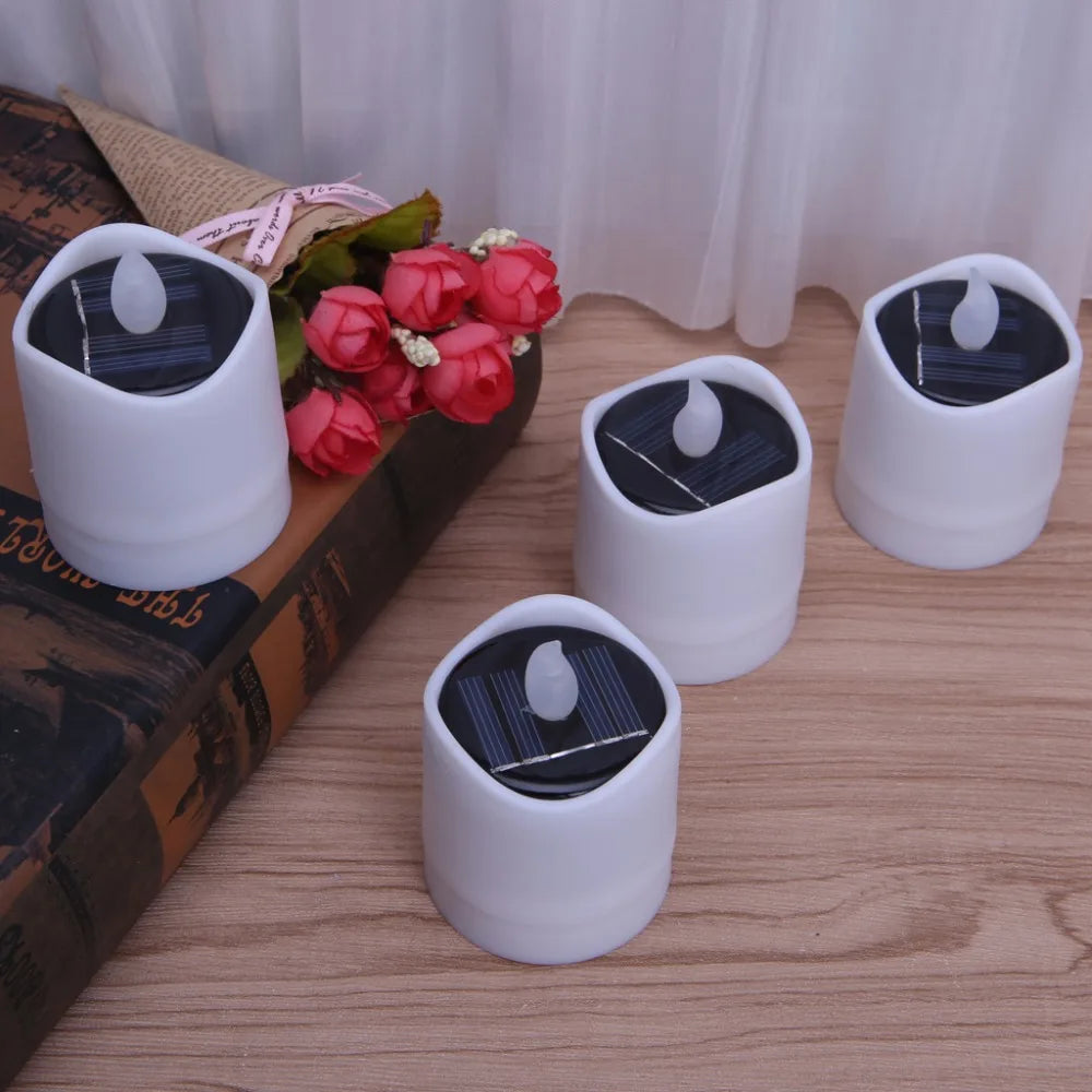 6pcs Solar Powered LED Candle Light Yellow Flicker Tea Lamp Festival Wedding Romantic Decor No Smoke, No flame, No self - heating