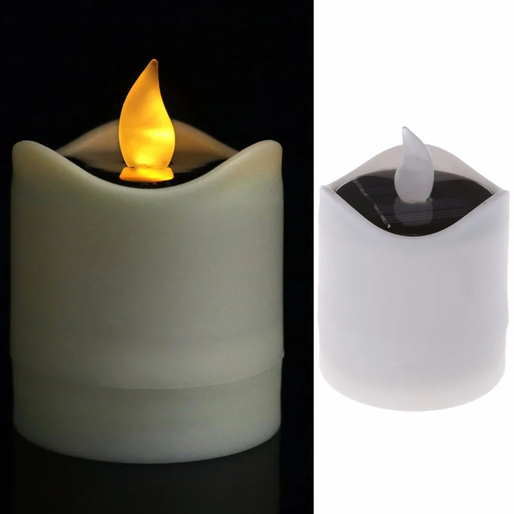 6pcs Solar Powered LED Candle Light Yellow Flicker Tea Lamp Festival Wedding Romantic Decor No Smoke, No flame, No self - heating